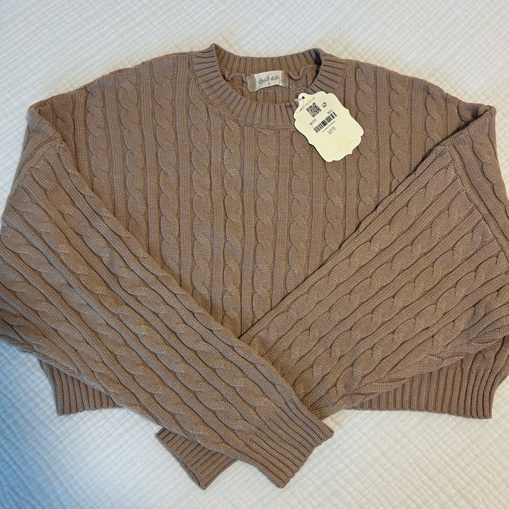 NWT Altar’d State Brown Cropped Cable Sweater